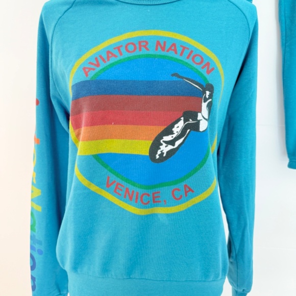 Aviator Nation Teal Blue VENICE CA Pullover Sweatshirt & Jogger Set - Picture 2 of 12